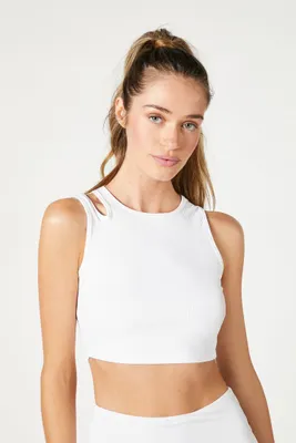 Women's Cutout Ribbed Knit Sports Bra in White Small