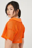 Women's Sheer Netted Cropped Shirt in Sunset Small