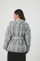 Women's Plaid Belted Wrap Coat Grey