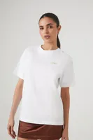 Women's Embroidered Hola T-Shirt in White/Gold Small