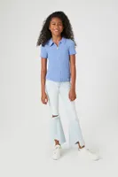 Girls Ribbed Sweater-Knit Shirt (Kids) in Blue, 9/10