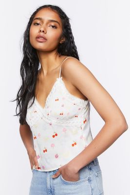 Women's Fruit Print Lace-Trim Cami in White Small