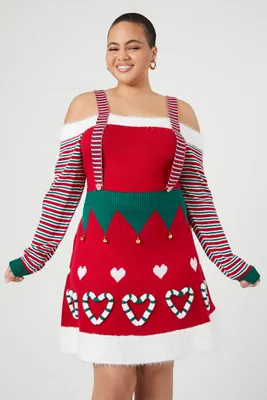 Women's Christmas Mini Sweater Dress in Red, 1X