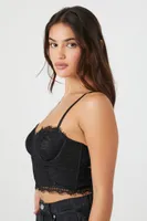 Women's Lace Bustier Cropped Cami in Black Medium