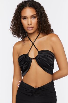 Women's Crisscross Halter Bralette in Black Medium