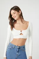 Women's Sweater-Knit Cutout Crop Top in Vanilla, XL