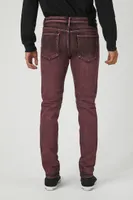 Men Mineral Wash Skinny Jeans in Burgundy, 32