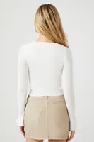 Women's Cropped Trumpet-Sleeve Sweater in Vanilla Small