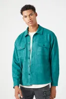 Men Faux Suede Drop-Sleeve Shirt in Hunter Green Small