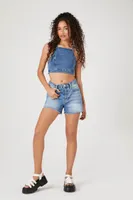 Women's Denim Halter Crop Top in Medium Denim Small