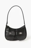 Women's Faux Leather Twist-Lock Handbag in Black