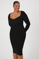 Women's Bodycon Midi Sweater Dress in Black, 2X