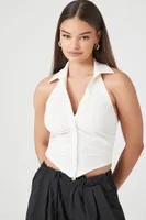 Women's Ruched Halter Top in White Small