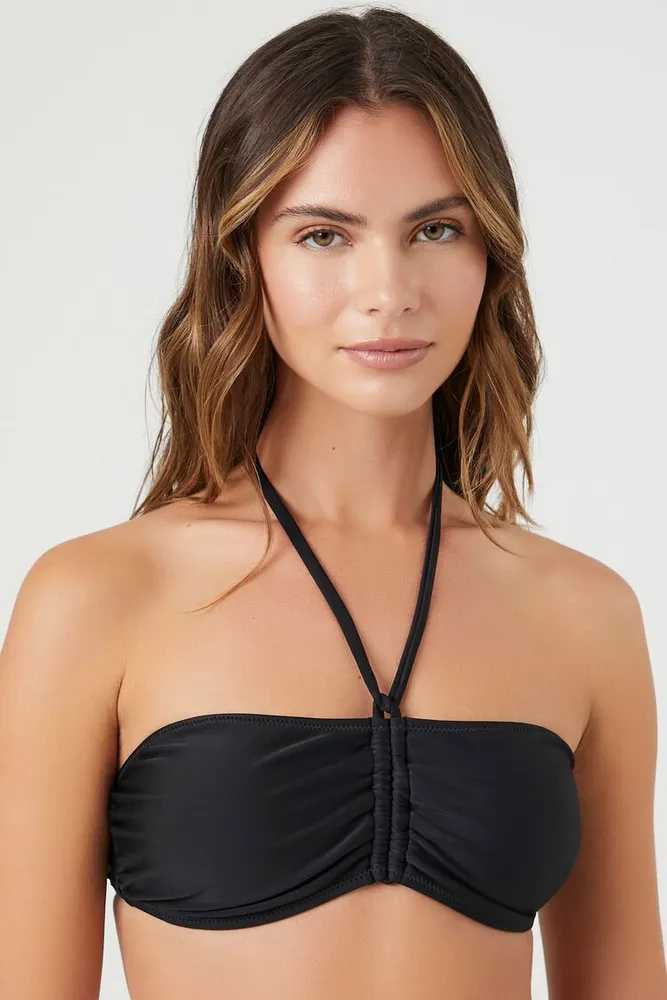 Forever 21 Women's Ruched Halter Bikini Top in Black, XL