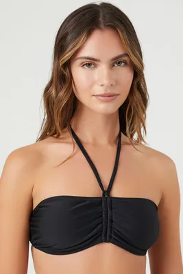 Women's Ruched Halter Bikini Top in Black Large