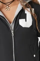 Women's Letterman Zip-Up Bomber Jacket in Black Medium