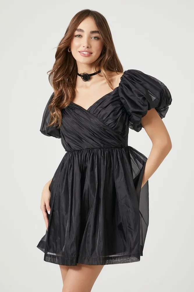 Women's Sweetheart Chiffon Mini Dress in Black, XS