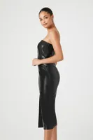 Women's Faux Leather Tube Midi Dress