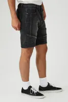 Men Denim Moto Shorts in Washed Black, 32