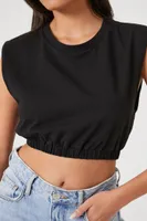 Women's Ribbed Knit Crop Top in Black Large