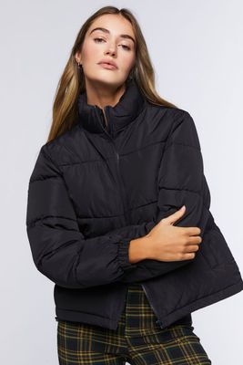 Women's Quilted Puffer Jacket in Black Large