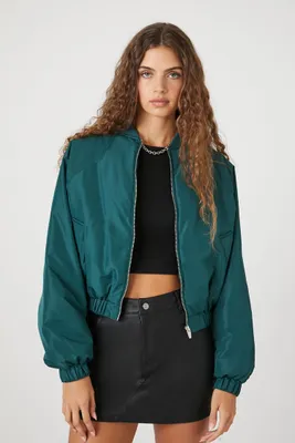 Women's Cropped Bomber Jacket in Hunter Green Large