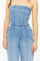 Women's Twill Tube Jumpsuit in Light Denim Medium