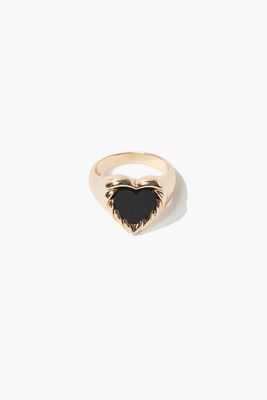 Women Opaque Heart Cocktail Ring in Gold/Black, 8
