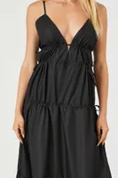 Women's Plunging Poplin Maxi Dress in Black Small