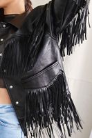 Women's Faux Leather Fringe Moto Jacket in Black Small