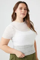 Women's Sheer Mesh T-Shirt in White, 3X