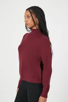 Women's Ribbed Knit Turtleneck Sweater in Burgundy Small