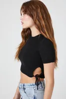 Women's Sweater-Knit Cutout Cropped T-Shirt in Black Medium