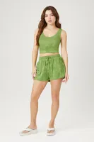 Women's Velour Crop Top Pepper Green