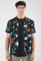 Men Rayon Floral Print Shirt Black,