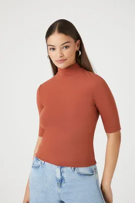 Women's Fitted Turtleneck Top in Brown Small