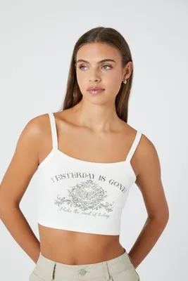 Women's Yesterday Is Gone Cropped Graphic Cami in Cream Medium
