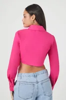 Women's Lace-Up Cropped Shirt in Fuchsia, XS