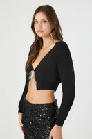 Women's Tie-Front Cardigan Sweater in Black Medium