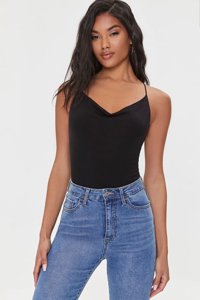 wide strap cowlneck cami bodysuit