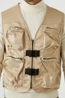 Men Utility Cargo Zip-Up Vest in Deep Taupe, XXL