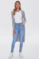 Women's Ribbed Longline Cardigan Sweater in Heather Grey Small