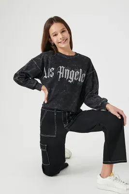 Girls Rhinestone Los Angeles Pullover (Kids) in Black, 5/6