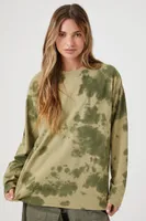 Women's Tie-Dye Long-Sleeve T-Shirt in Olive, XS