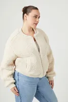 Women's Faux Shearling Bomber Jacket in Vanilla, 3X