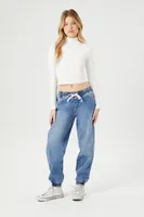 Women's Drawstring Denim Joggers in Medium Denim Small