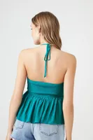 Women's Gauze Plunging Halter Top in Teal Medium