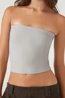 Women's Ribbed Knit Tube Top in Silver Small