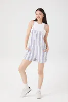 Women's Striped Overall Shorts in Light Blue/White Medium