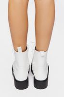 Women's Faux Leather Combat Boots in White, 7